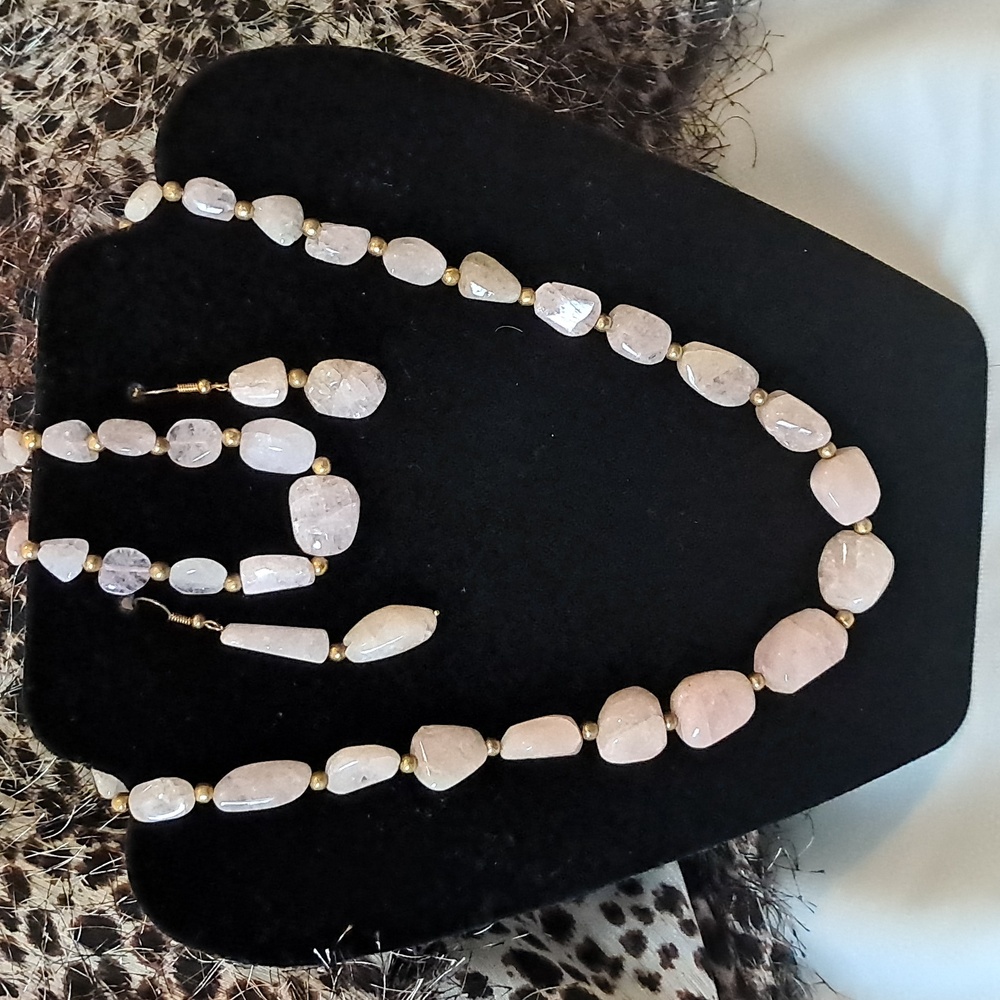 VTG Stauer Rose Quartz Jewelry Set